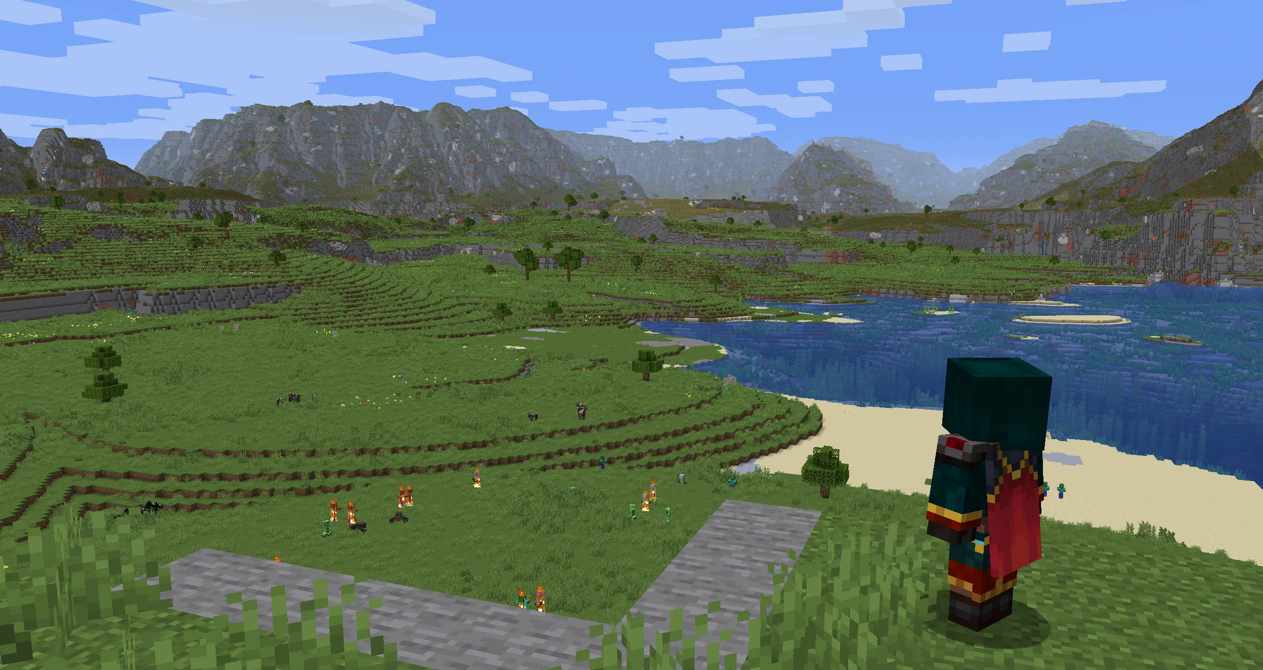 Medium creative valley landscape with rivers, plains and mountains
