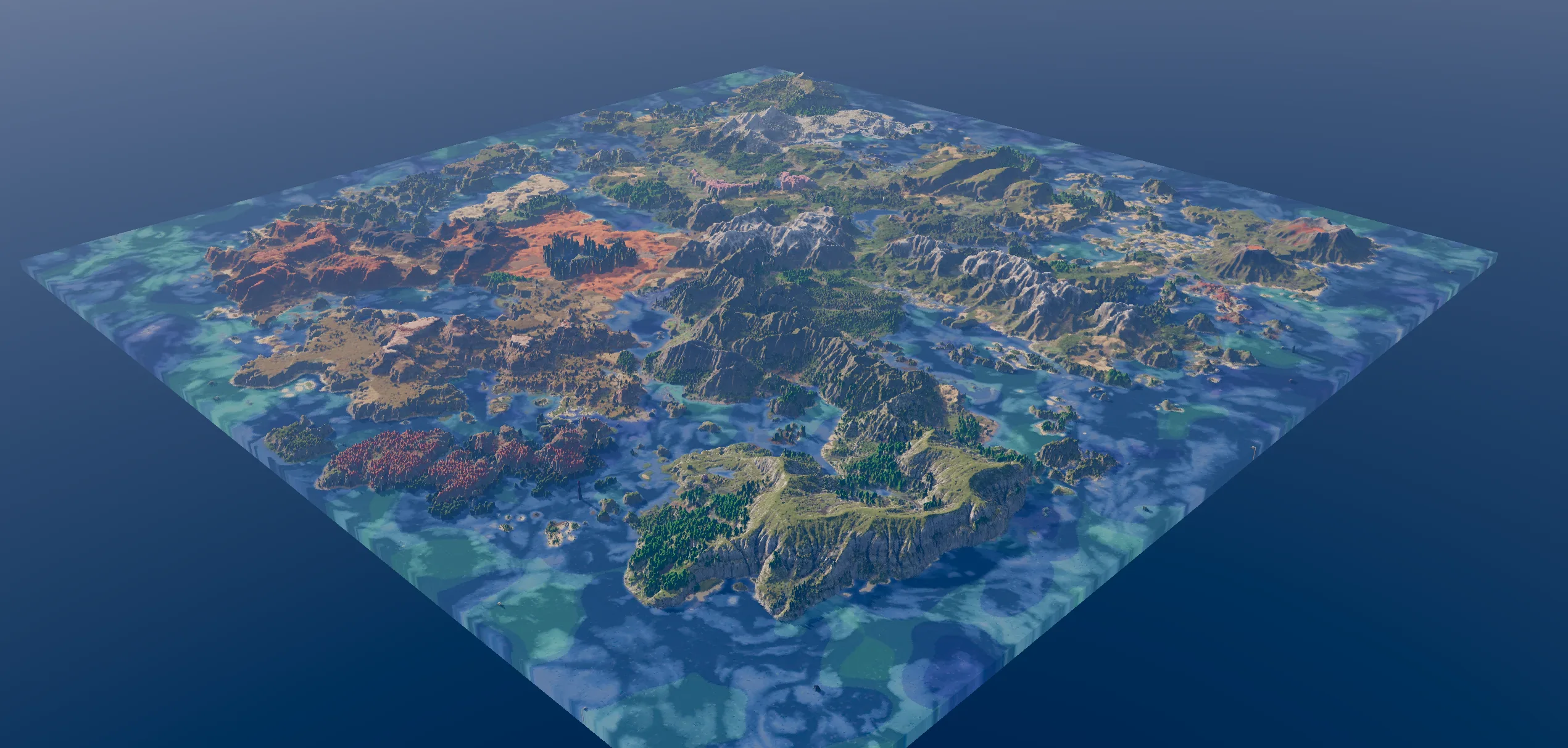 Large survival landscape with expansive terrain, forests and mountain ranges