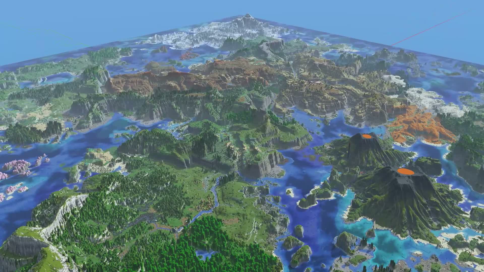A dramatic mountain world seen from above